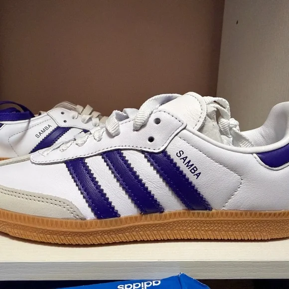 Adidas Samba White & blue Retro Leather women’s/big girls Sneakers - Picture 3 of 7